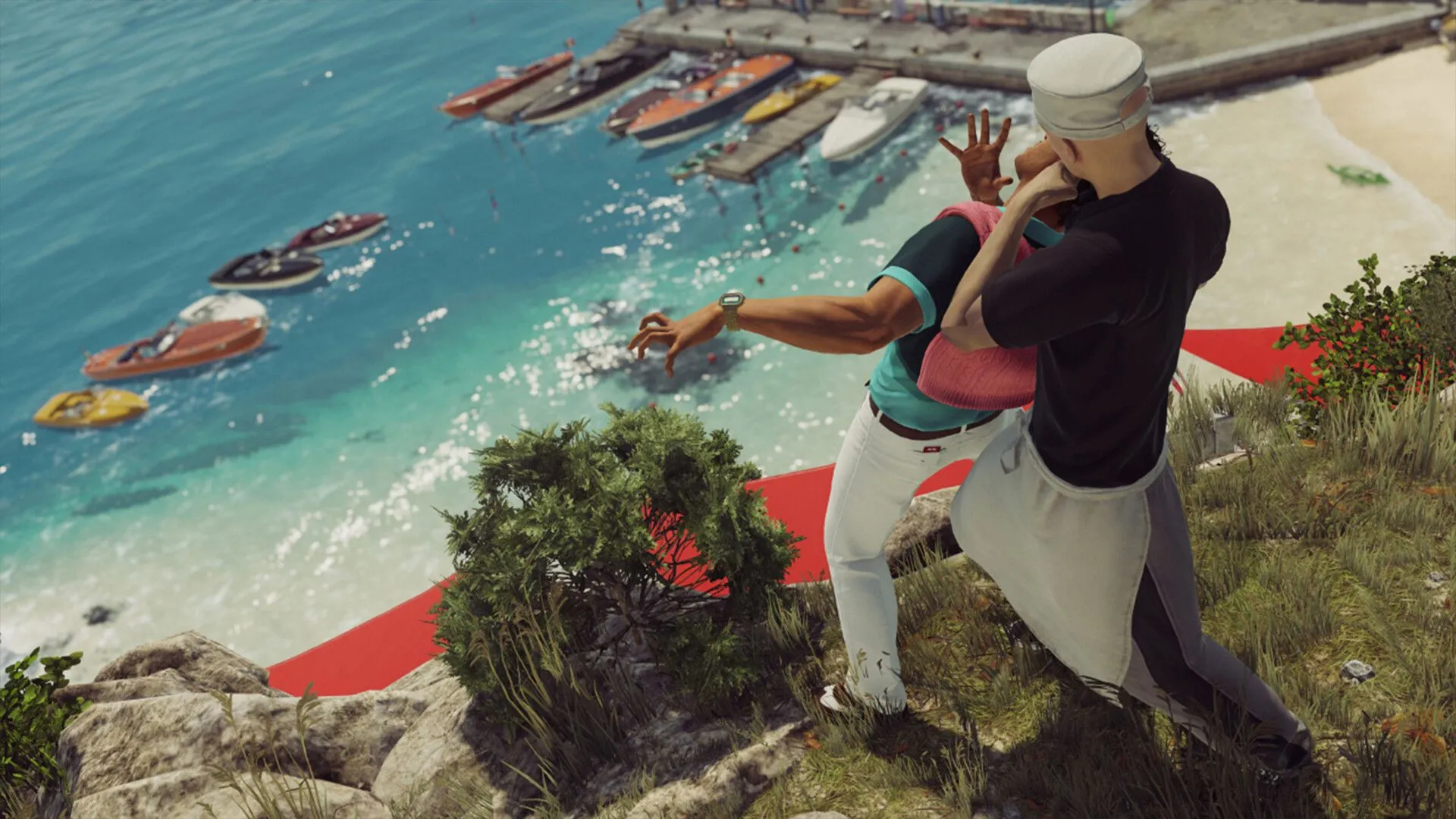 Agent 47 ngụy trang trong một khung cảnh sang trọng trong Hitman: World of Assassination.