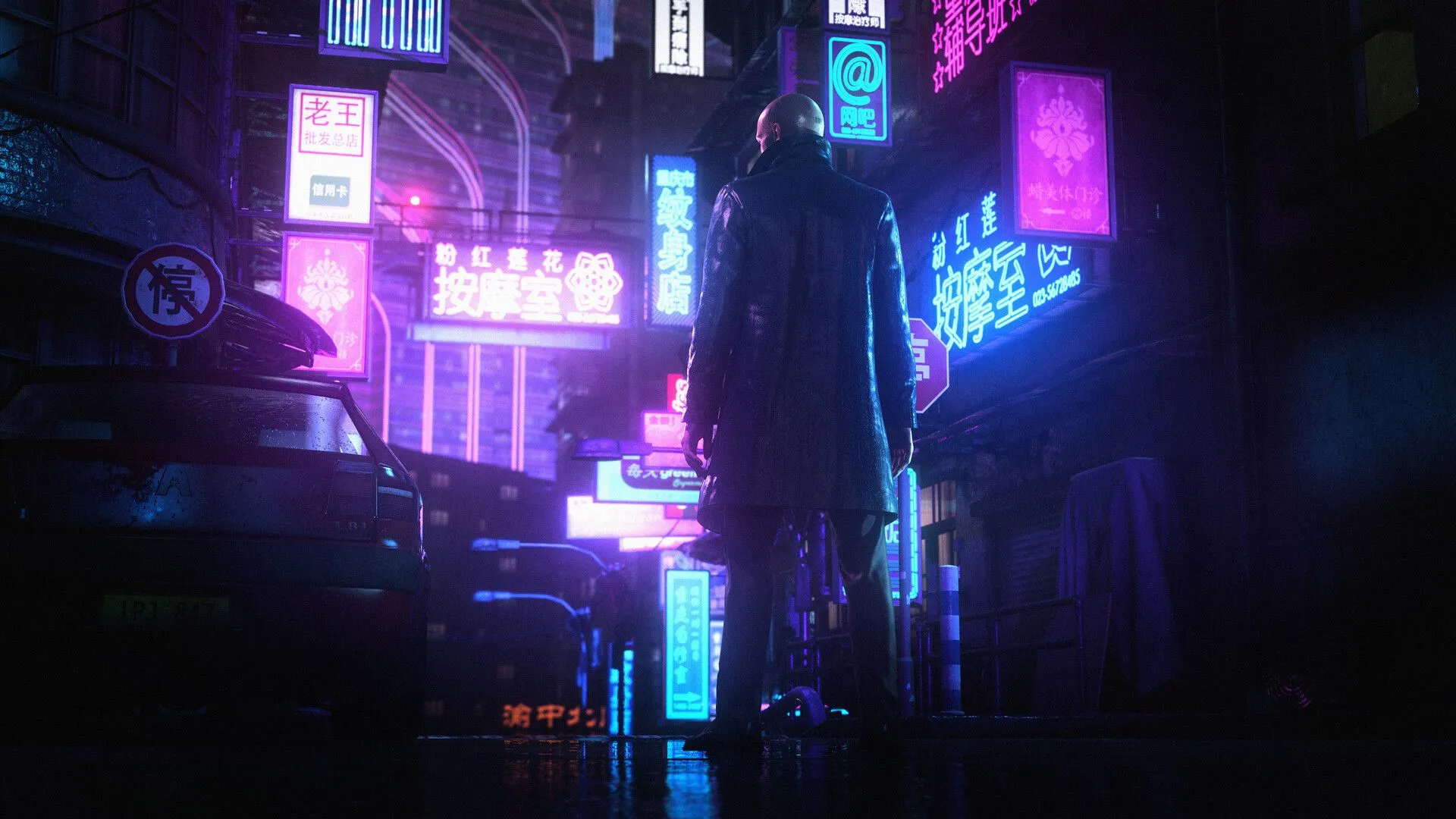 Agent 47 trong một nhiệm vụ tại khu chợ đông đúc trong Hitman: World of Assassination.