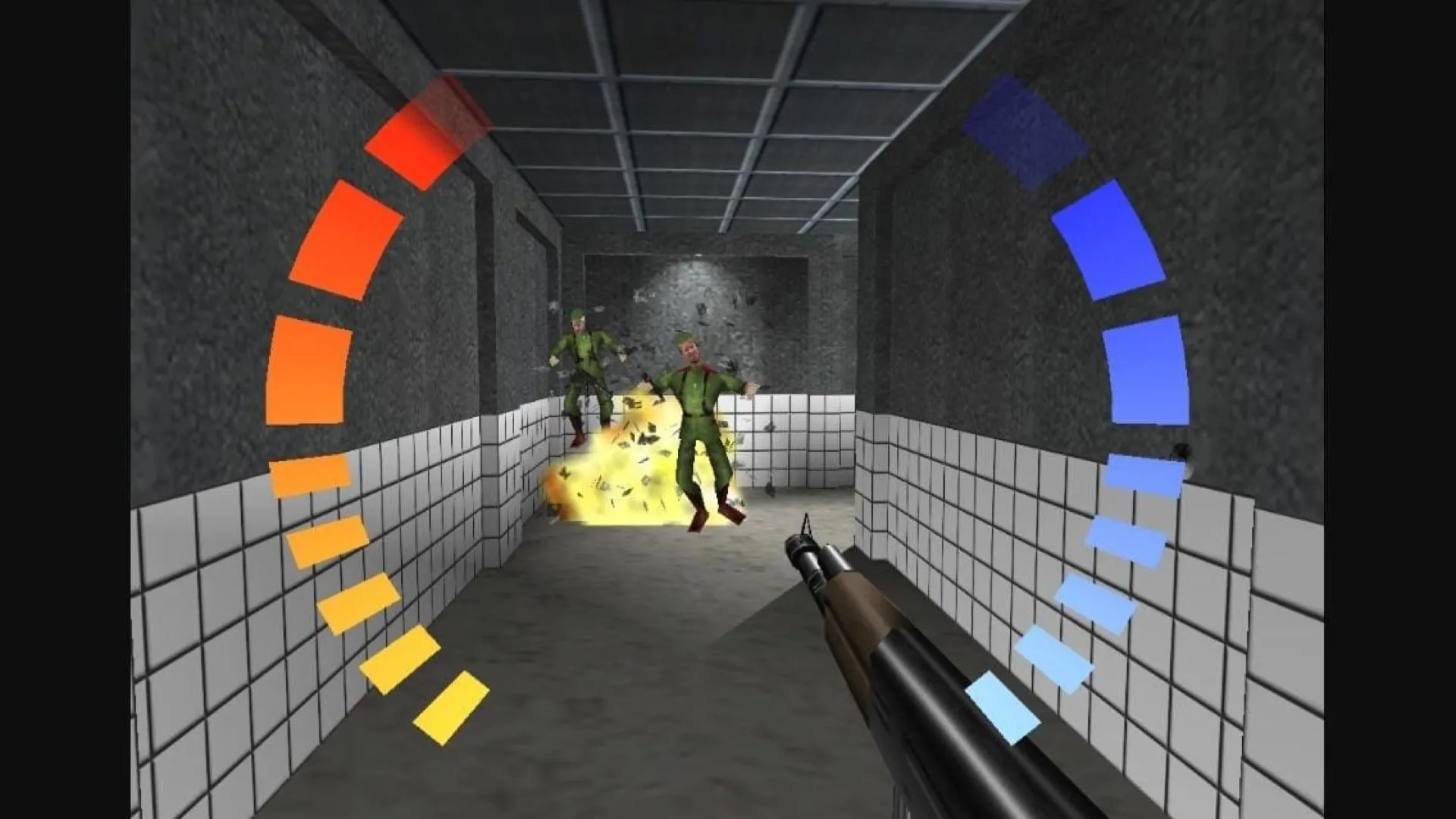 alt: Cảnh hành động từ GoldenEye 007 trên Nintendo 64, thể hiện một trong những game bắn súng góc nhìn thứ nhất 3D đầu tiên đột phá, đánh dấu sự thay đổi từ pseudo-3D.
