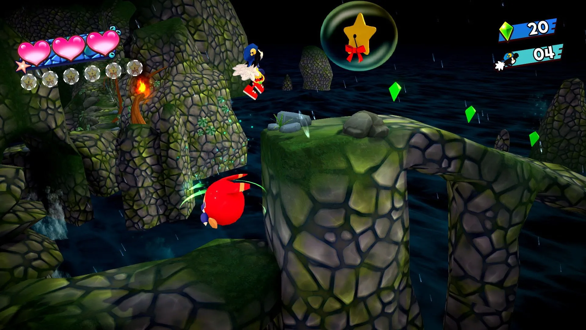 alt: Hình ảnh gameplay của Klonoa: Phantasy Reverie, nhân vật 3D chạy trên đường ray cố định trong môi trường 3D đa chiều, minh họa lối chơi 2.5D cổ điển.