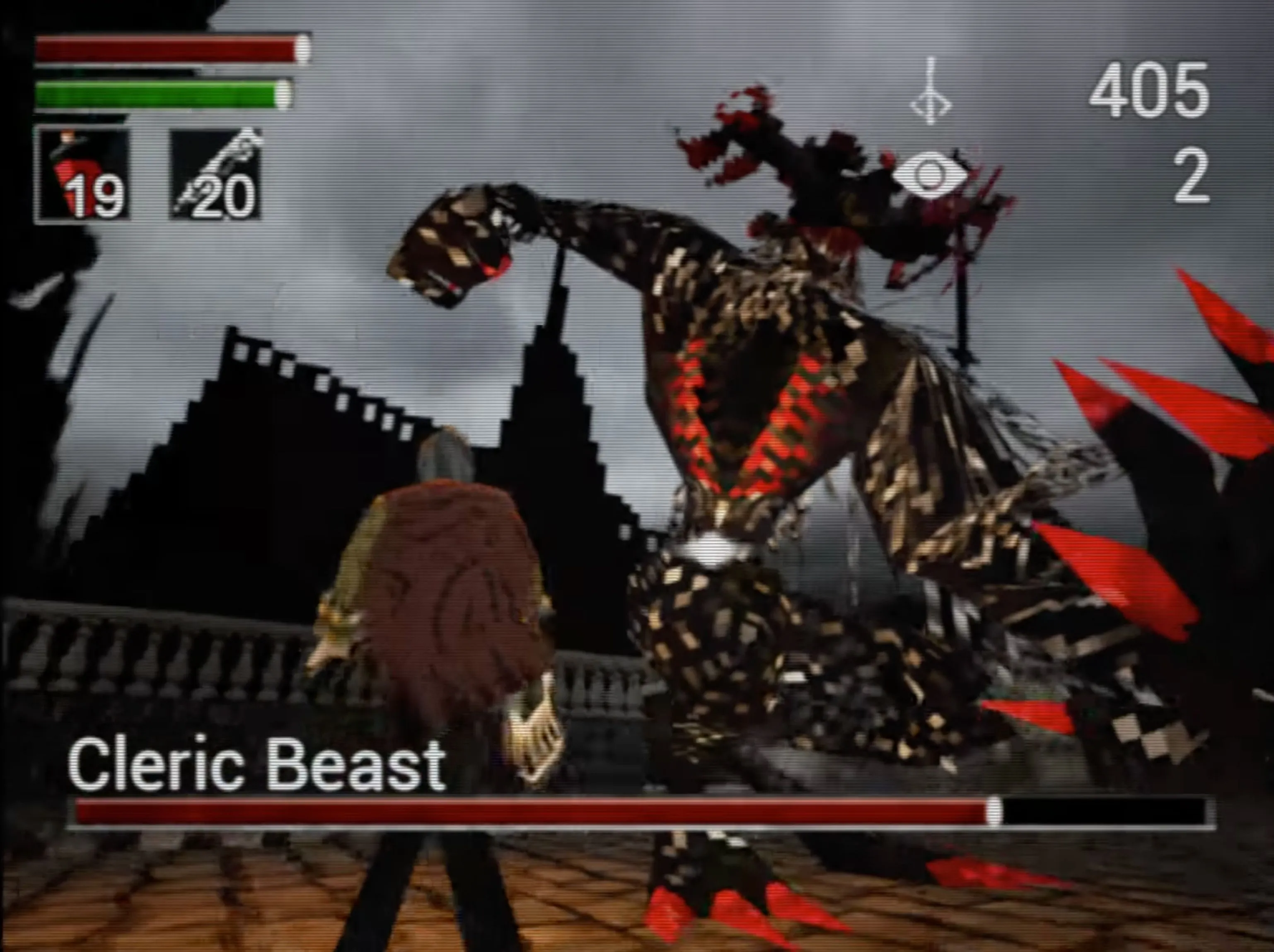 Ảnh chụp màn hình của Bloodborne demake với đồ họa PlayStation 1