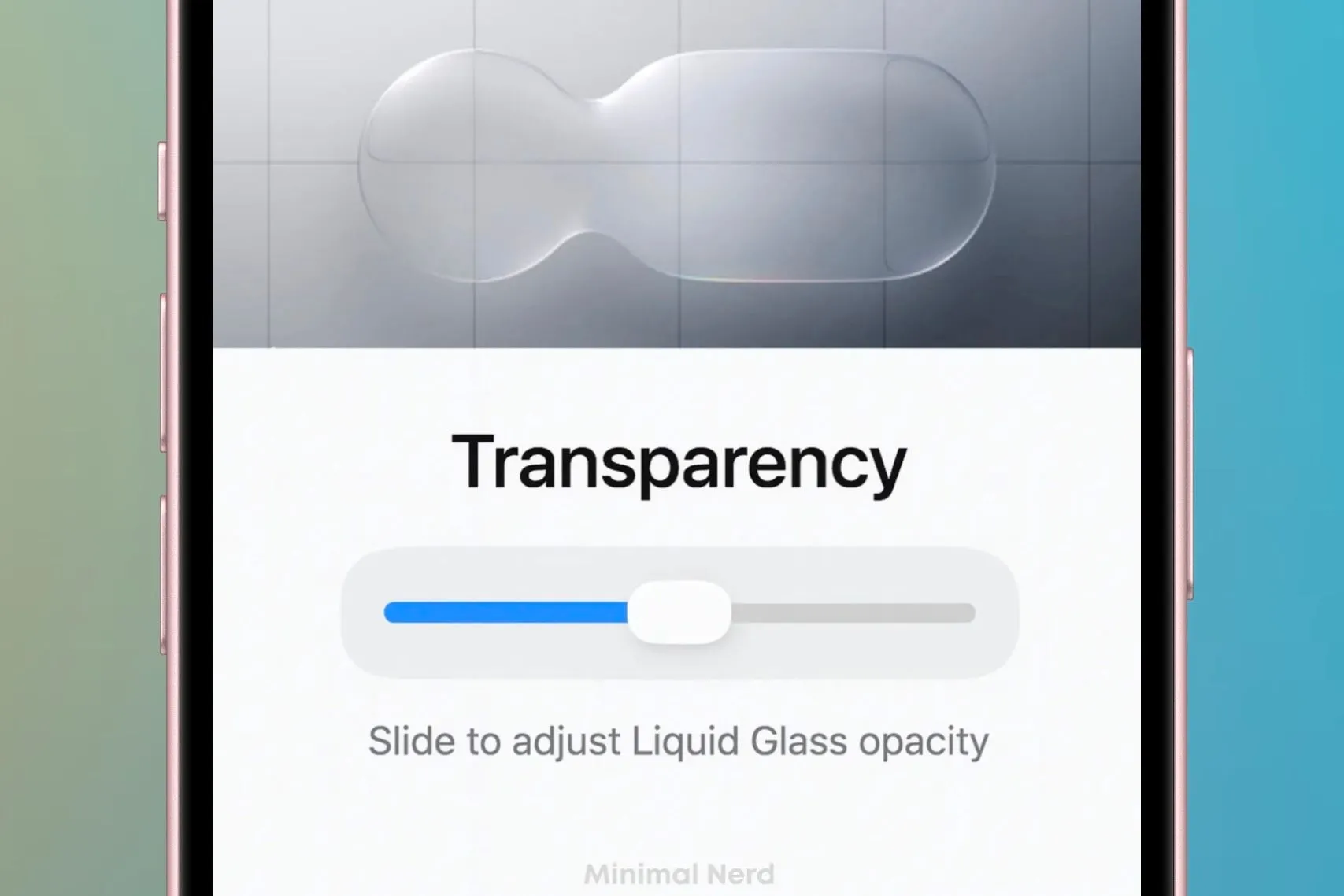 Bản mock-up thanh trượt điều chỉnh độ mờ Liquid Glass trên iOS.