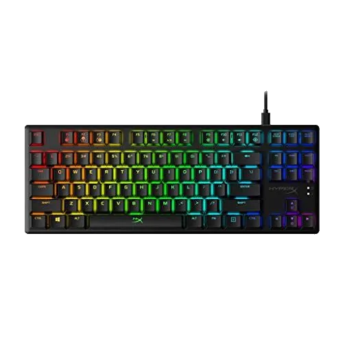 Bàn phím HyperX Alloy Origins Core, cho thấy bố cục TKL tiêu chuẩn và đèn nền RGB tinh tế, thích hợp cho game thủ và người dùng phổ thông.