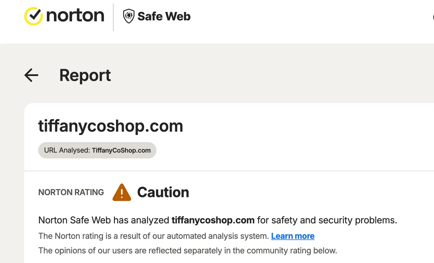 Báo cáo đánh giá uy tín website từ Norton Safe Web cảnh báo về trang lừa đảo