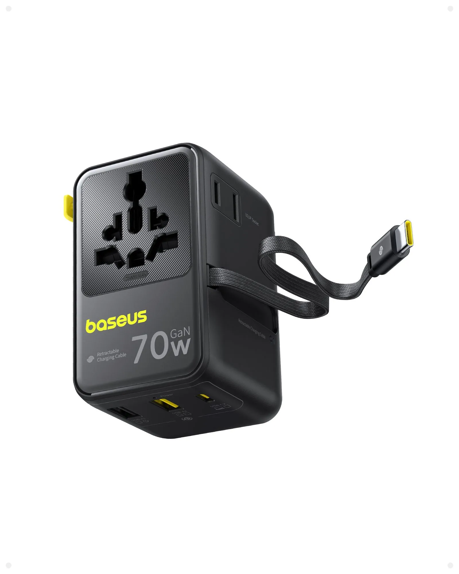 Bộ chuyển đổi du lịch đa năng Baseus Enercore 6-in-1 70W tích hợp cáp USB-C rút gọn