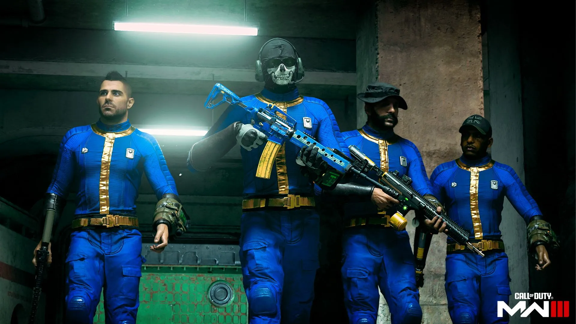 Các nhân vật trong Call of Duty: Modern Warfare III với trang phục Fallout, ví dụ về crossover có thể gây xung đột về nhận diện hình ảnh.
