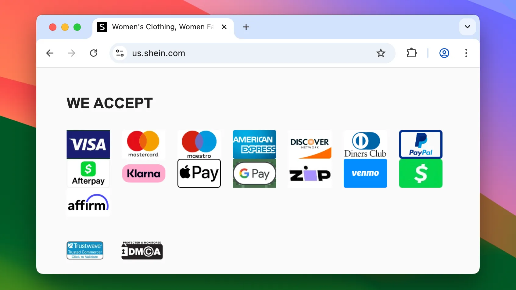 Các phương thức thanh toán hợp lệ và an toàn trên trang web mua sắm SHEIN