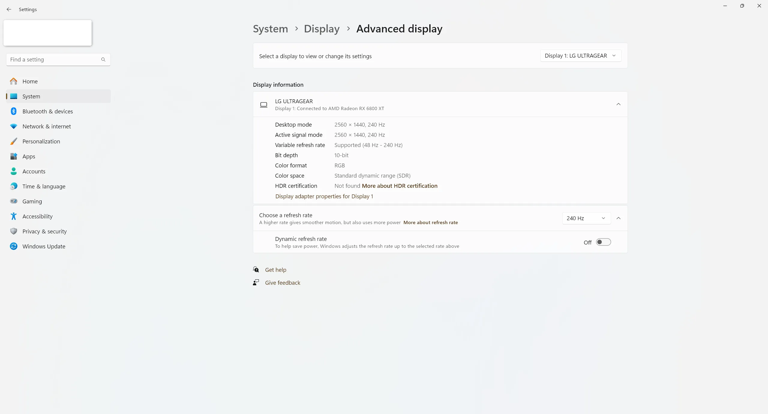 Cài đặt tần số quét màn hình nâng cao trong Windows 11, cho phép chọn tần số làm mới