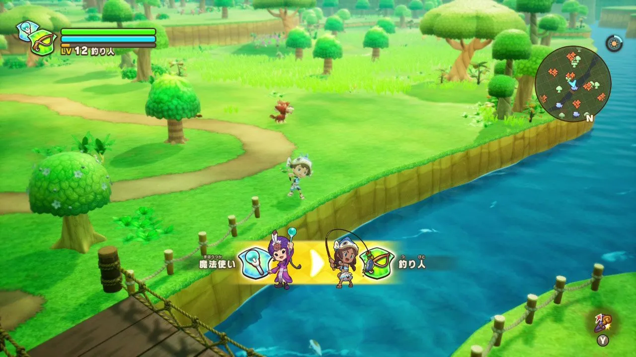 Cảnh câu cá trong Fantasy Life i: The Girl Who Steals Time, thể hiện hoạt động thư giãn của game.
