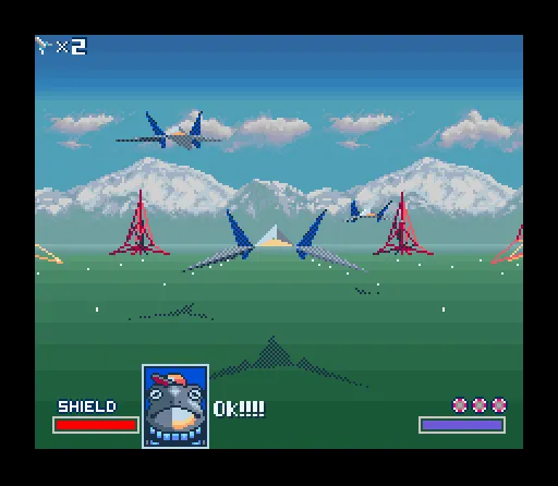 Cảnh chơi game StarFox với đồ họa 3D đa giác do chip Super FX xử lý trên SNES