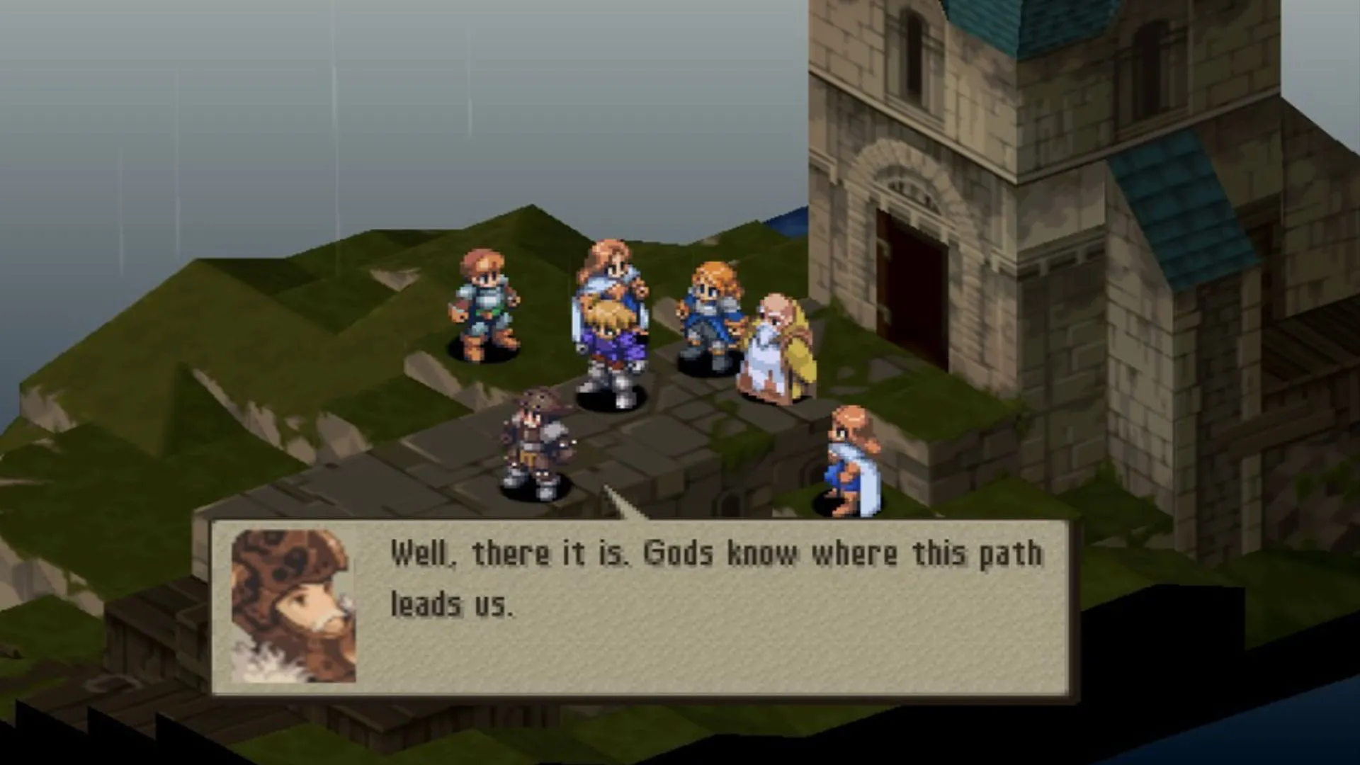 Cảnh quan trọng trong Final Fantasy Tactics, thể hiện xung đột cốt truyện