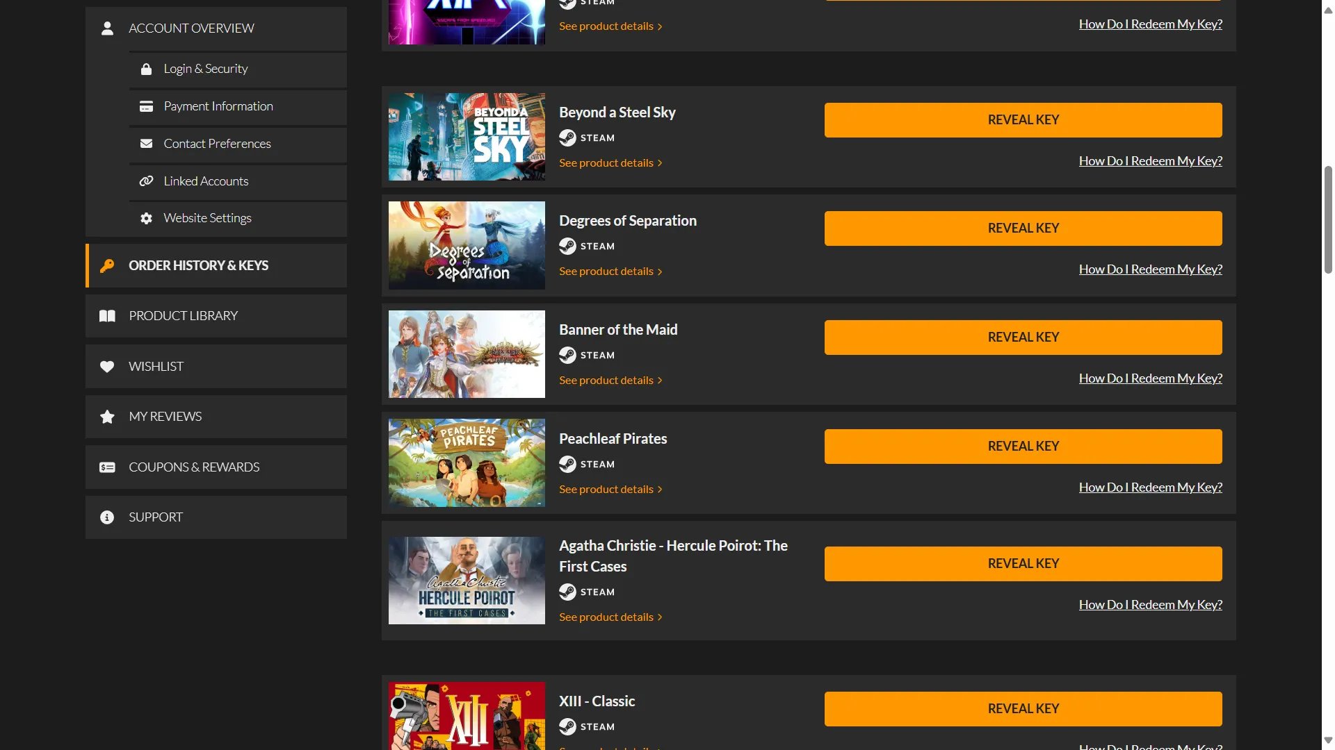 Danh sách các khóa game Steam nhận được từ gói Fanatical Mystery Egg Bundle, minh họa giá trị ưu đãi lớn