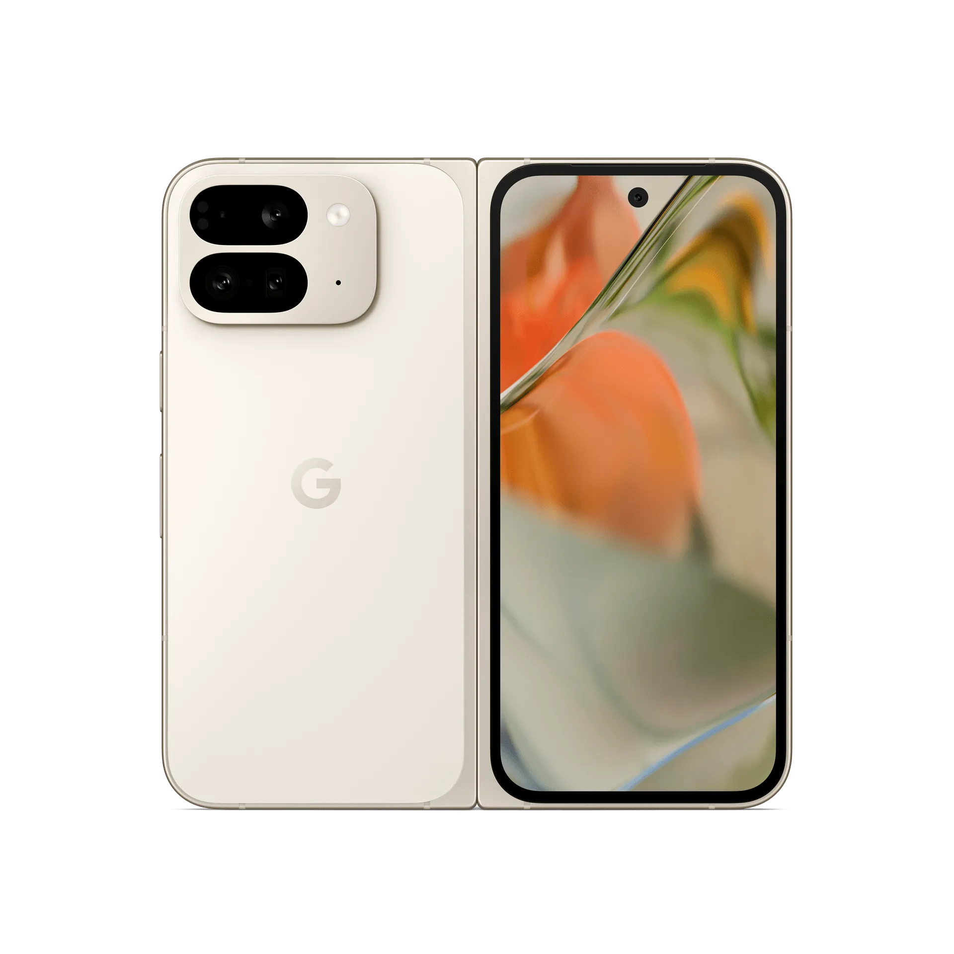 Điện thoại gập Google Pixel 9 Pro Fold màu đen, hiển thị thiết kế gập dạng sách đặc trưng.