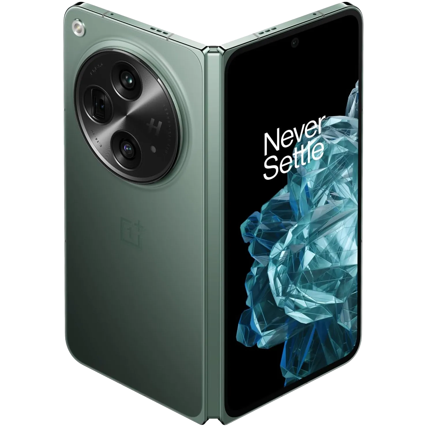 Điện thoại gập OnePlus Open với thiết kế bên ngoài và cụm camera sau lớn.