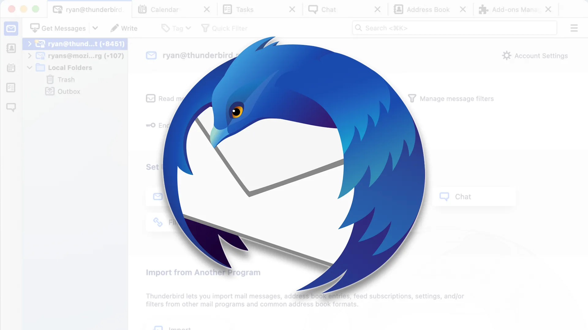 Giao diện chính của trình duyệt email Mozilla Thunderbird