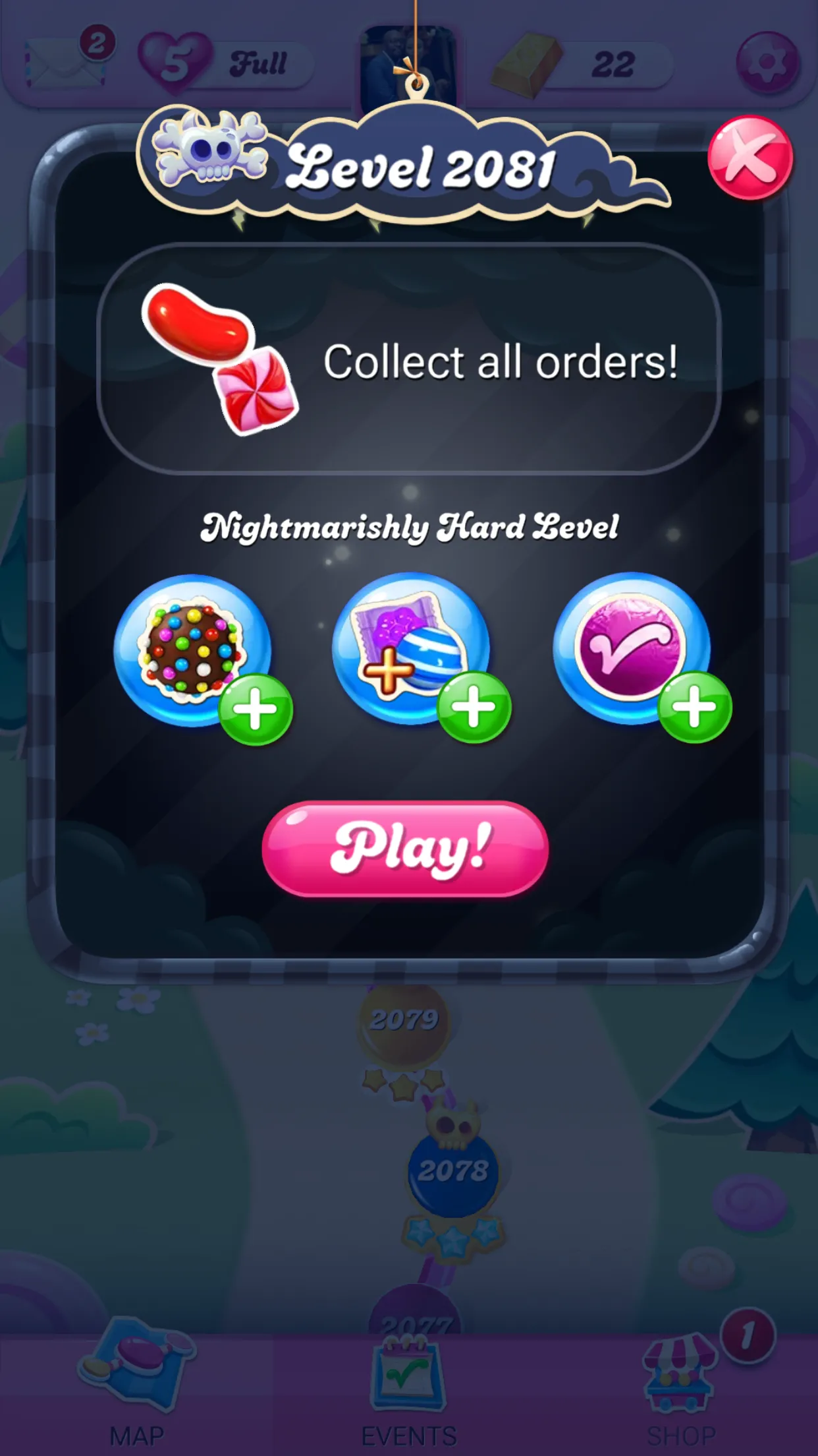 Giao diện chọn màn chơi của Candy Crush Saga trên điện thoại iPhone, thể hiện sự đơn giản và phù hợp với thiết bị di động nhỏ gọn.