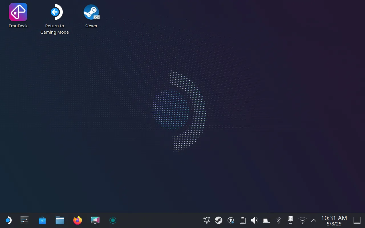 Giao diện màn hình Desktop của hệ điều hành SteamOS trên Steam Deck.