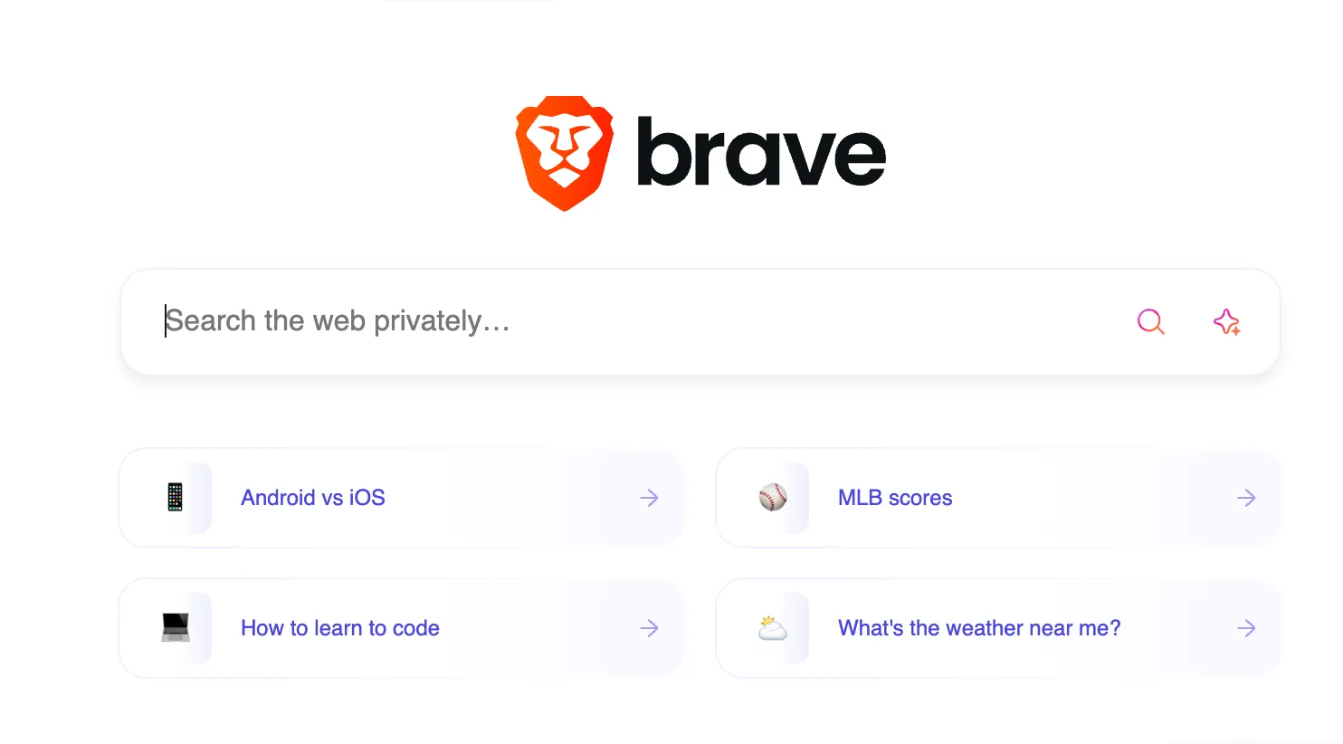 Giao diện trang tìm kiếm Brave Search, thể hiện một công cụ tìm kiếm độc lập và tập trung vào quyền riêng tư do Brave Software phát triển.