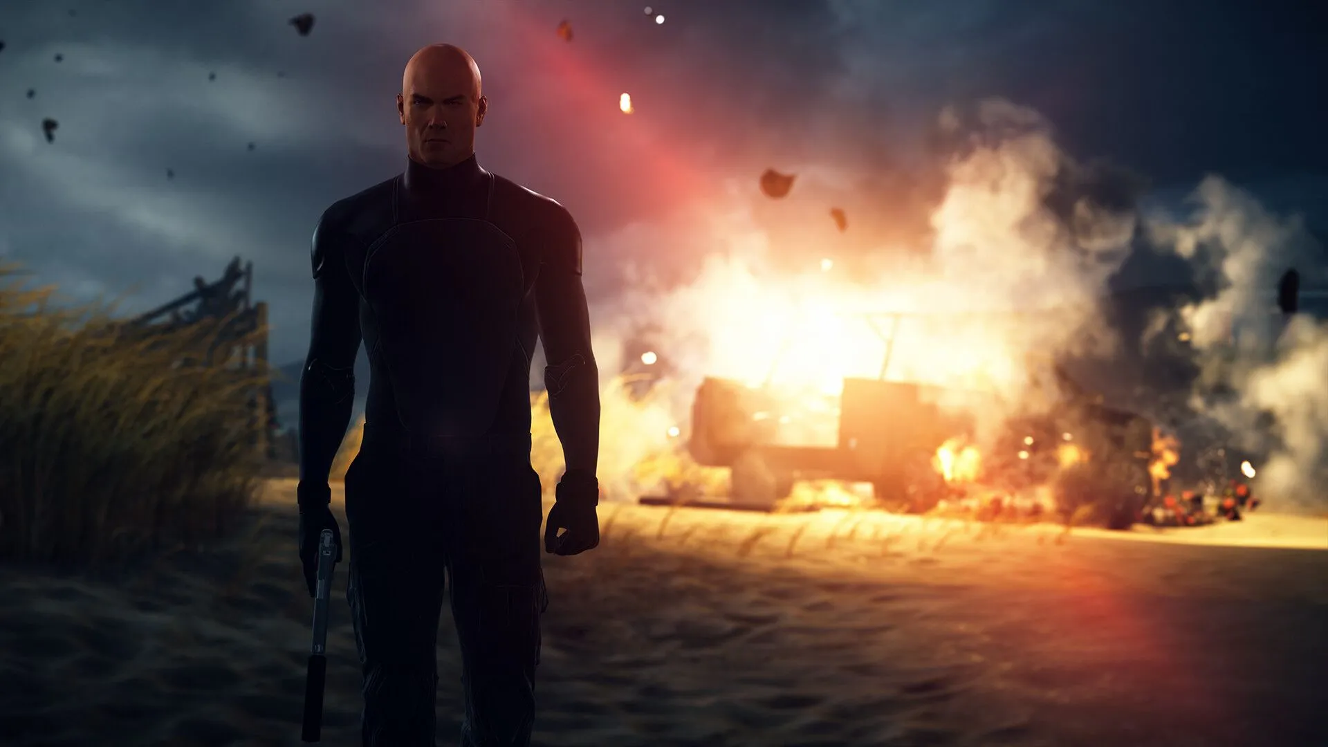Góc nhìn từ trên cao của một khu vực rộng lớn trong Hitman: World of Assassination, cho thấy các tùy chọn tiếp cận.