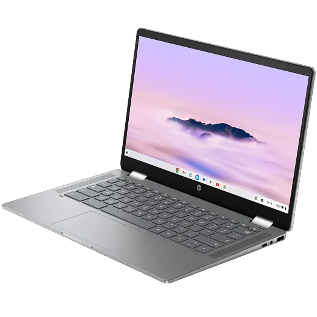 Hình ảnh cận cảnh chiếc laptop HP Chromebook Plus x360 14b, một mẫu Chromebook phổ biến có thể biến thành cỗ máy chơi game mạnh mẽ với GeForce NOW.