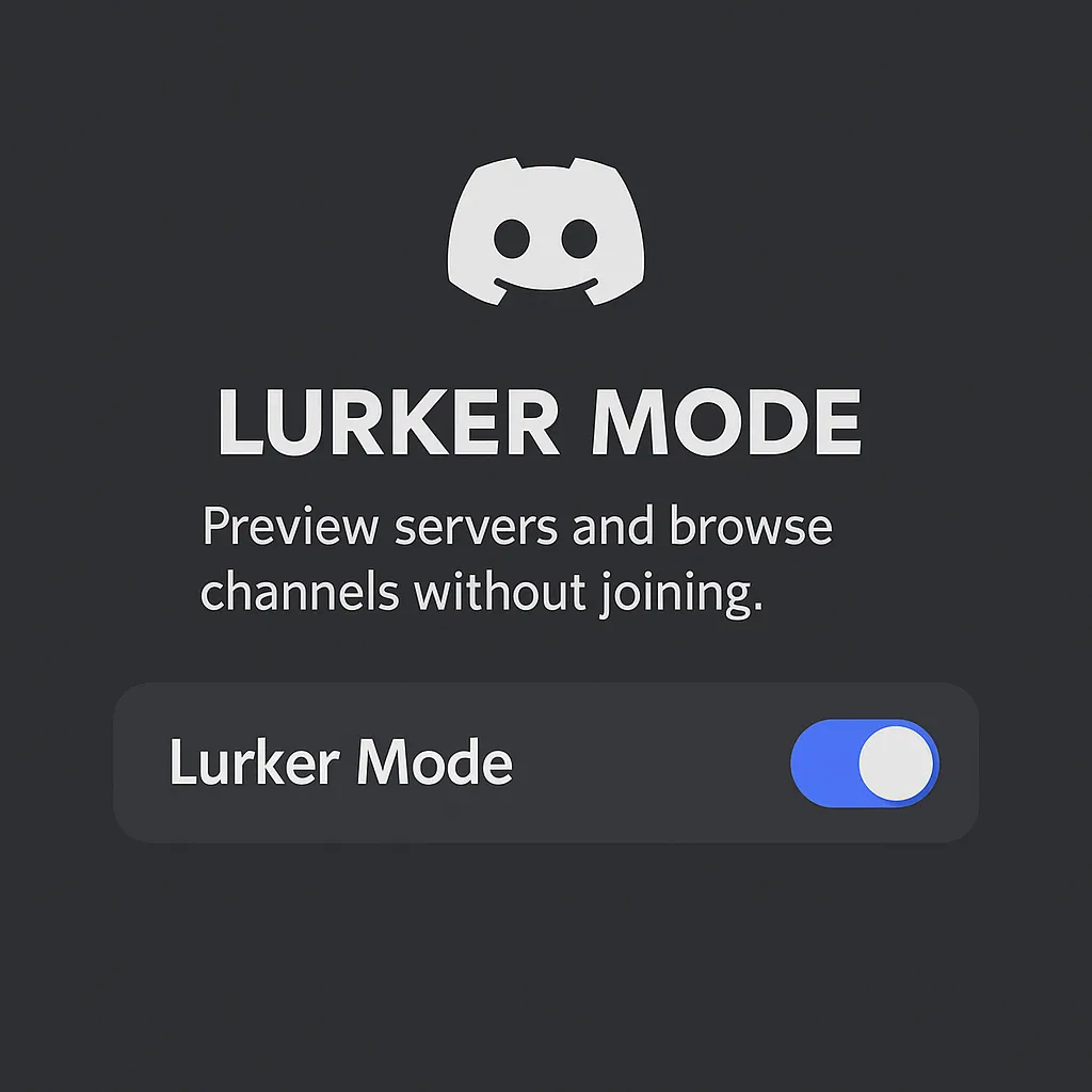 Hình ảnh mô phỏng chế độ ẩn danh (Lurker Mode) trên Discord, cho phép người dùng xem trước máy chủ mà không bị thông báo công khai.
