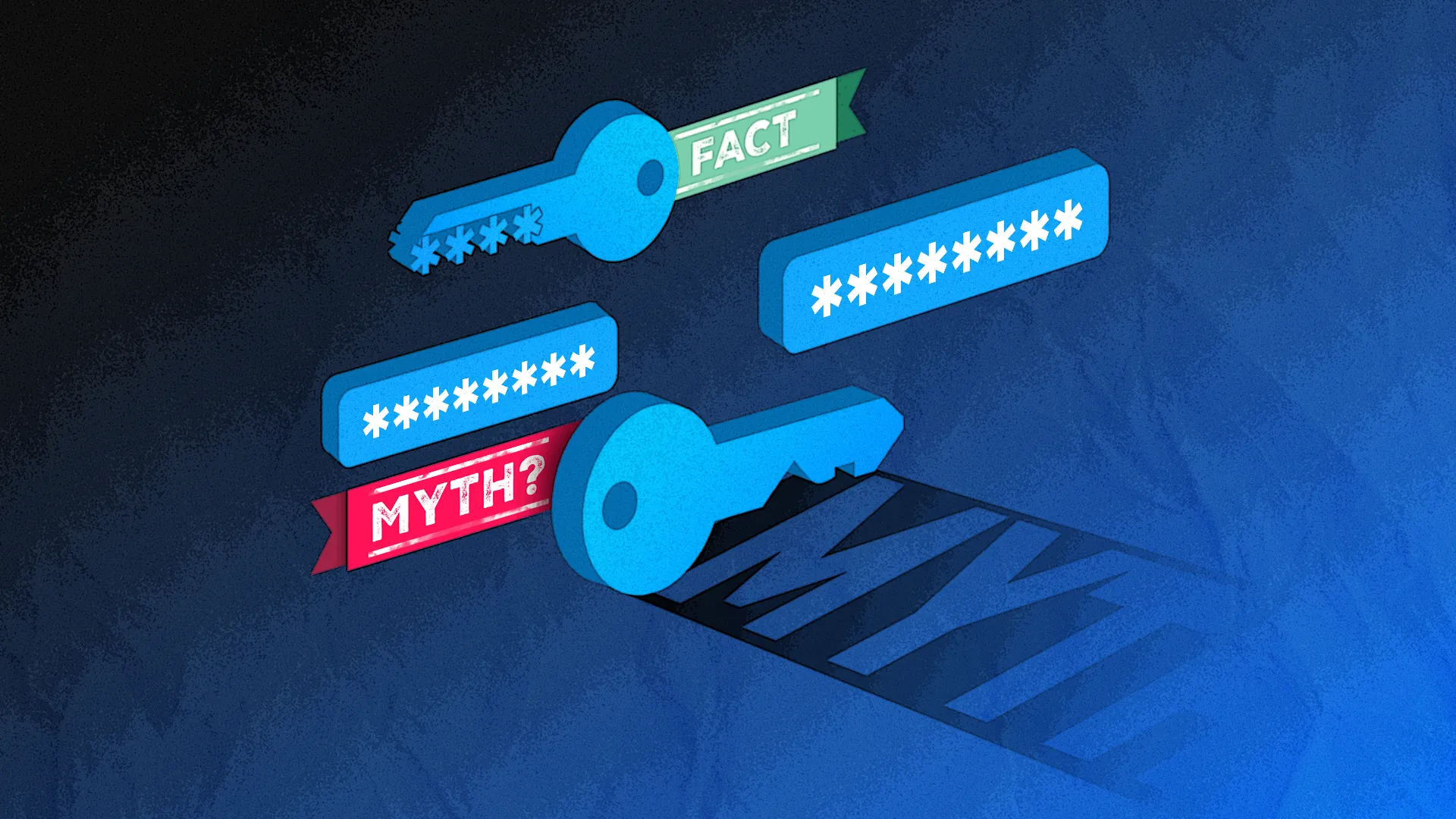 Hình minh họa một chiếc khóa được bao quanh bởi mật khẩu và ruy băng có nhãn &quot;Myth&quot; và &quot;Fact&quot;