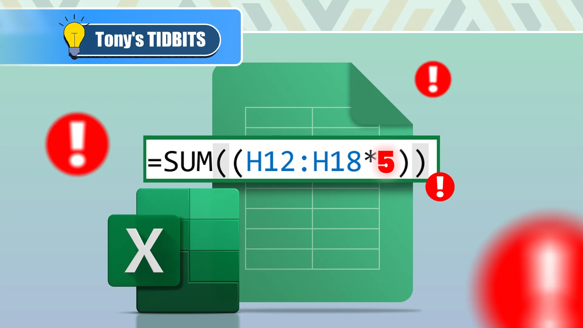 Illustration of an Excel file with a formula and some alerts around it.