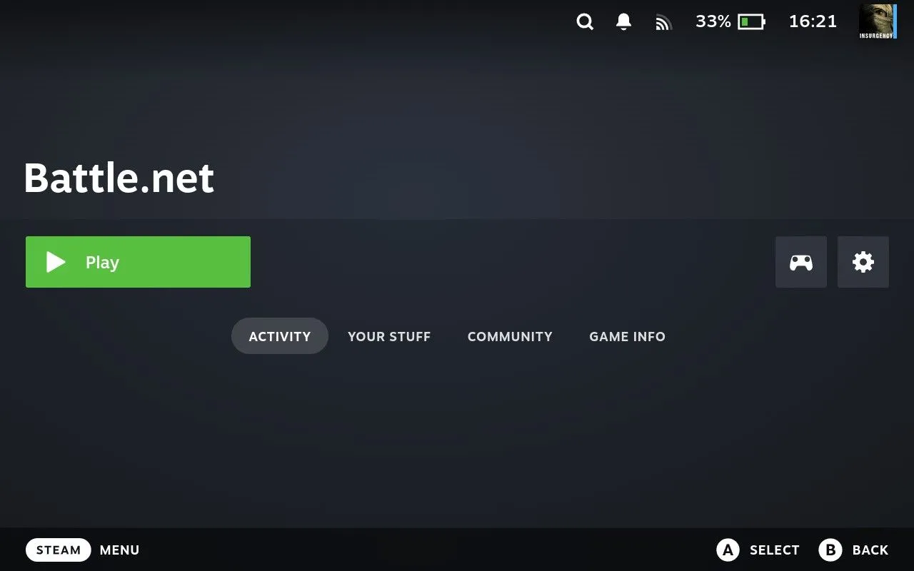 Khởi chạy ứng dụng Battle.net từ thư viện Non-Steam Games trên Steam Deck.