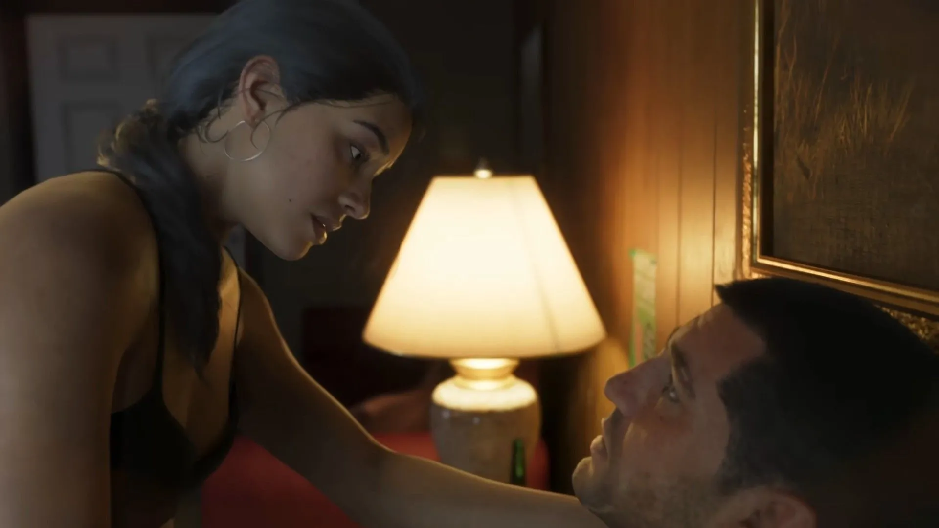 Lucia ngồi trên đùi Jason trong một cảnh quay từ trailer Grand Theft Auto VI, gợi hình ảnh về mối quan hệ phức tạp giữa hai nhân vật