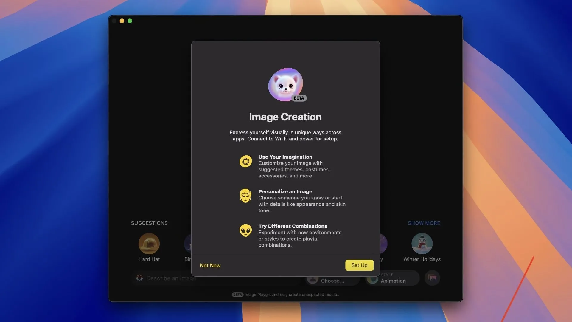 Màn hình chào mừng của ứng dụng Image Playground trên Mac hiển thị phong cách Sketch mới