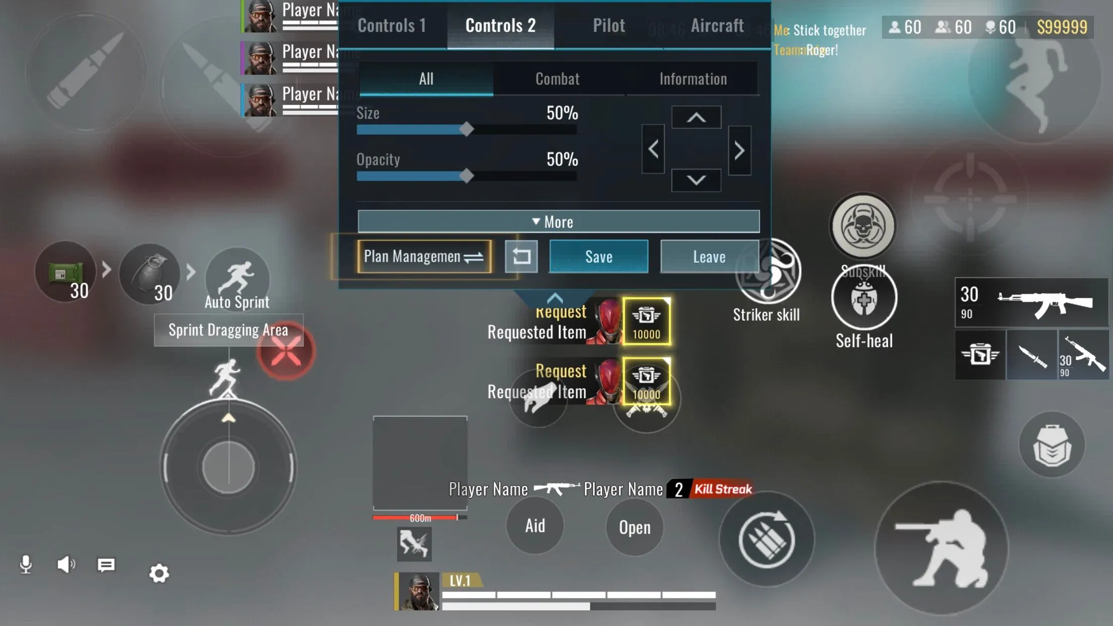 Màn hình tùy chỉnh điều khiển trong game Blood Strike trên iPhone, minh họa không gian hạn chế và các nút điều khiển có thể bị chật chội.