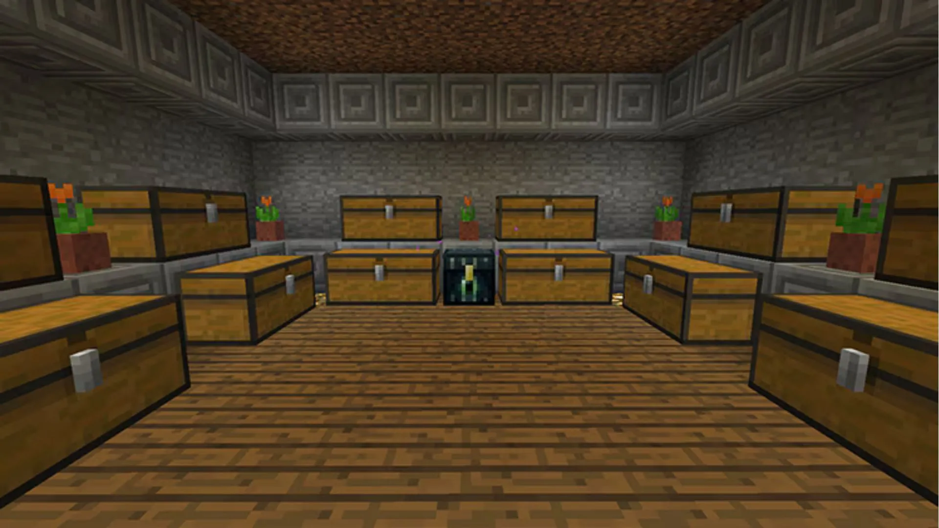 Một căn phòng chứa đầy rương trong game Minecraft, minh họa cho mô hình tạo nội dung ngẫu nhiên