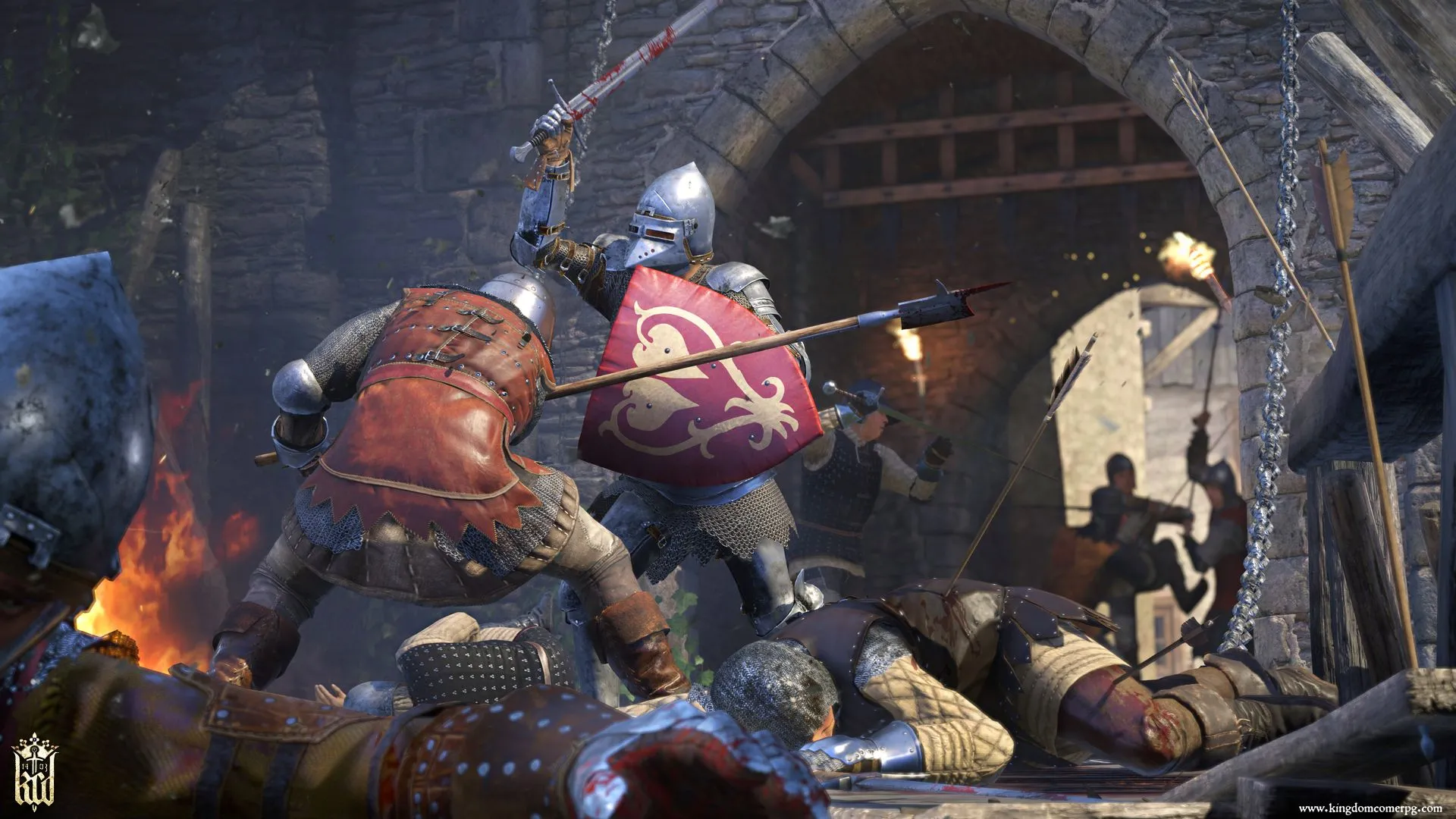 Một cảnh chiến đấu với các hiệp sĩ trong Kingdom Come Deliverance, tái hiện không khí thời trung cổ