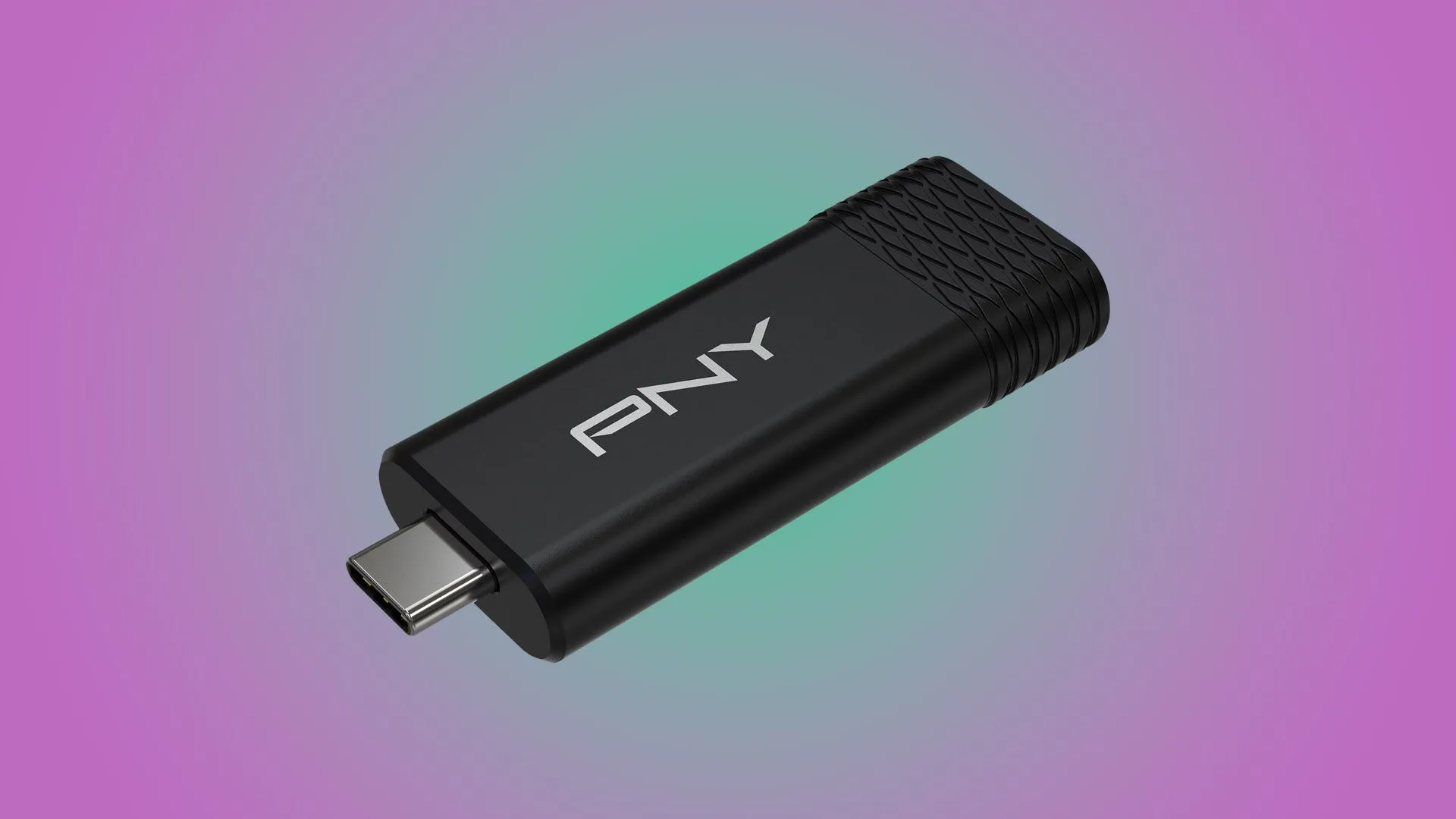 Một chiếc ổ USB-C của PNY, tượng trưng cho dòng sản phẩm ổ đĩa flash mới với tốc độ truyền dữ liệu nhanh.