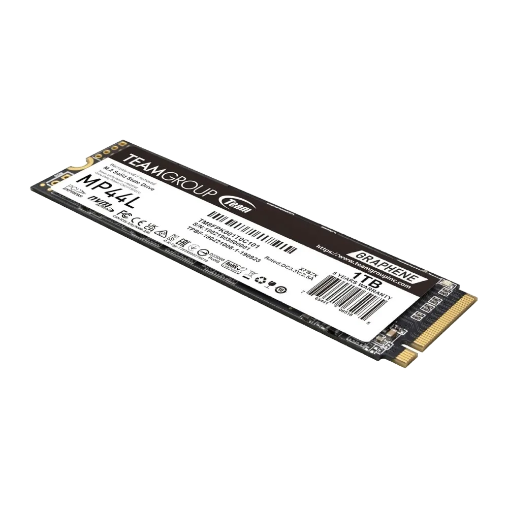 Ổ cứng SSD NVMe TEAMGROUP MP44L với logo thương hiệu và thông số kỹ thuật.