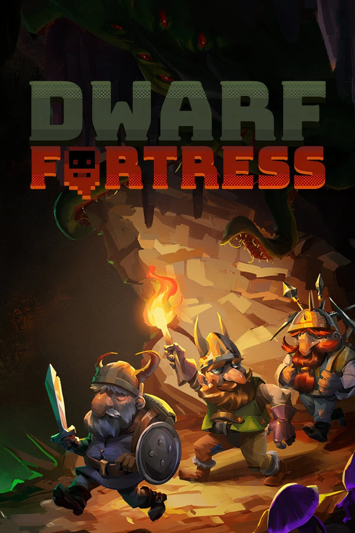 Pháo đài của người lùn trong game Dwarf Fortress với giao diện đồ họa pixel và các công trình phức tạp