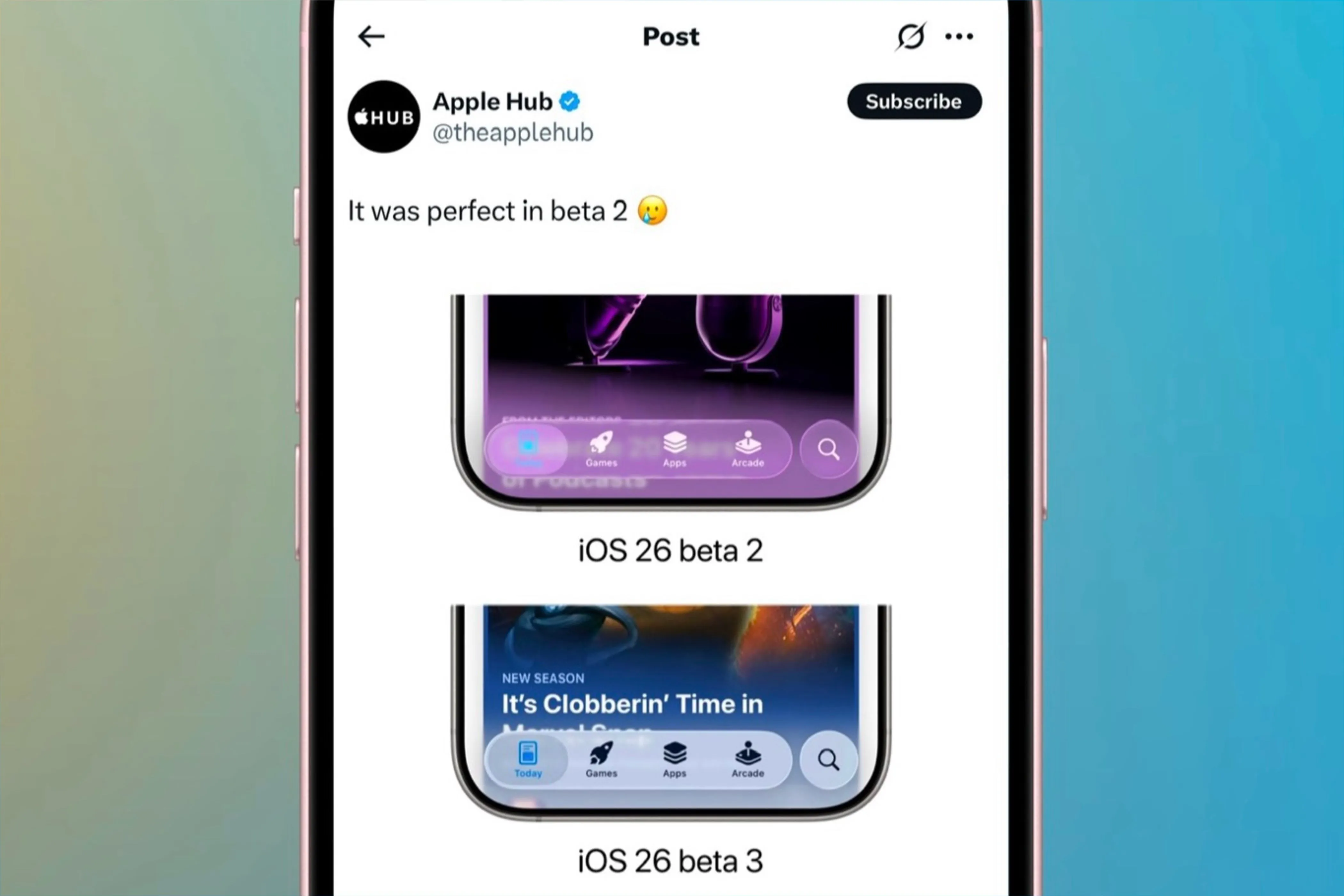 So sánh hiệu ứng Liquid Glass trên iOS 26 beta 2 và beta 3.