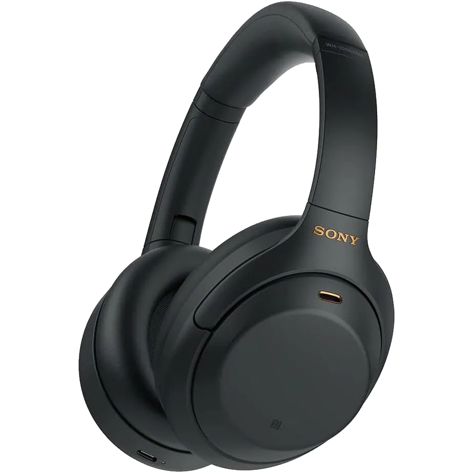 Tai nghe Sony WH-1000XM4 chụp qua góc nhìn nghiêng, thể hiện thiết kế sang trọng và đệm tai êm ái.