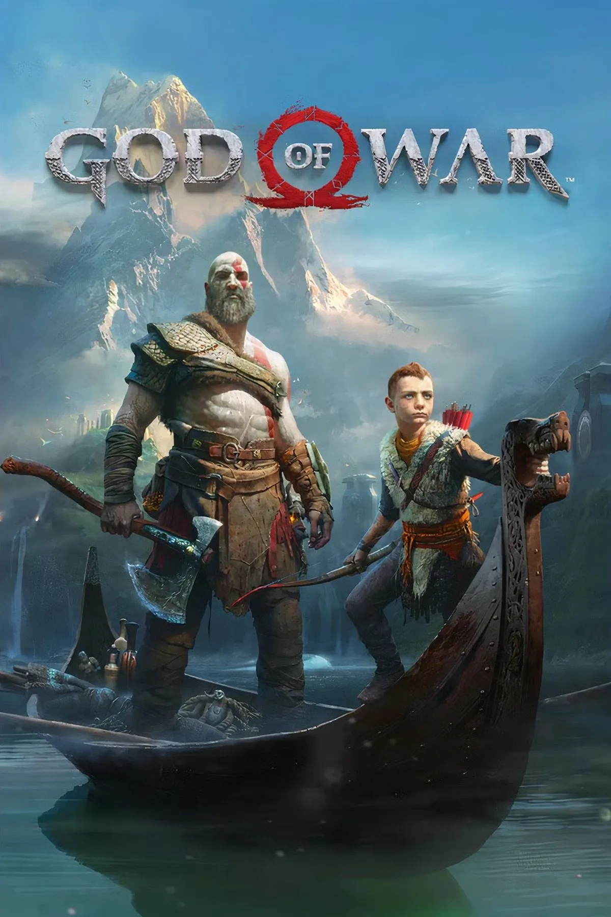 Ảnh bìa chính thức của game God of War (2018) với Kratos và Atreus