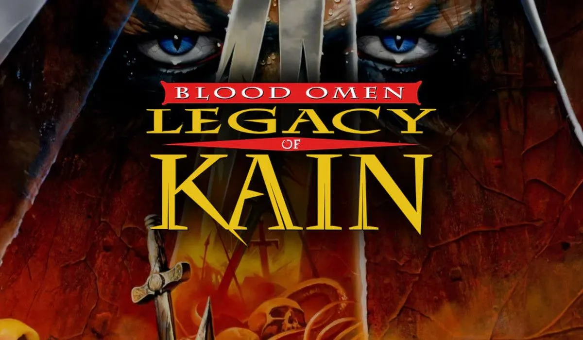 Ảnh bìa game nhập vai hành động Blood Omen: Legacy of Kain, thể hiện nhân vật ma cà rồng Kain.