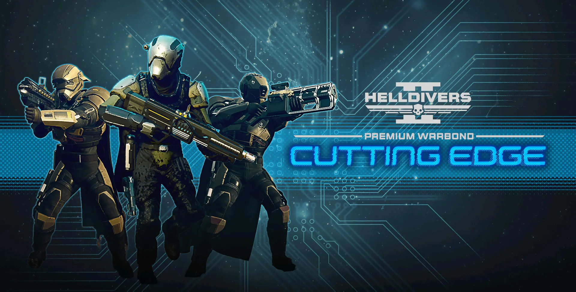 Ảnh bìa Warbond Cutting Edge trong Helldivers 2, với các trang bị công nghệ cao và thiết kế sắc bén.