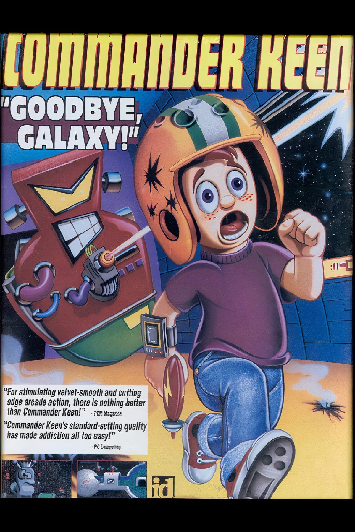 Ảnh chụp màn hình game Commander Keen với nhân vật chính và môi trường pixel