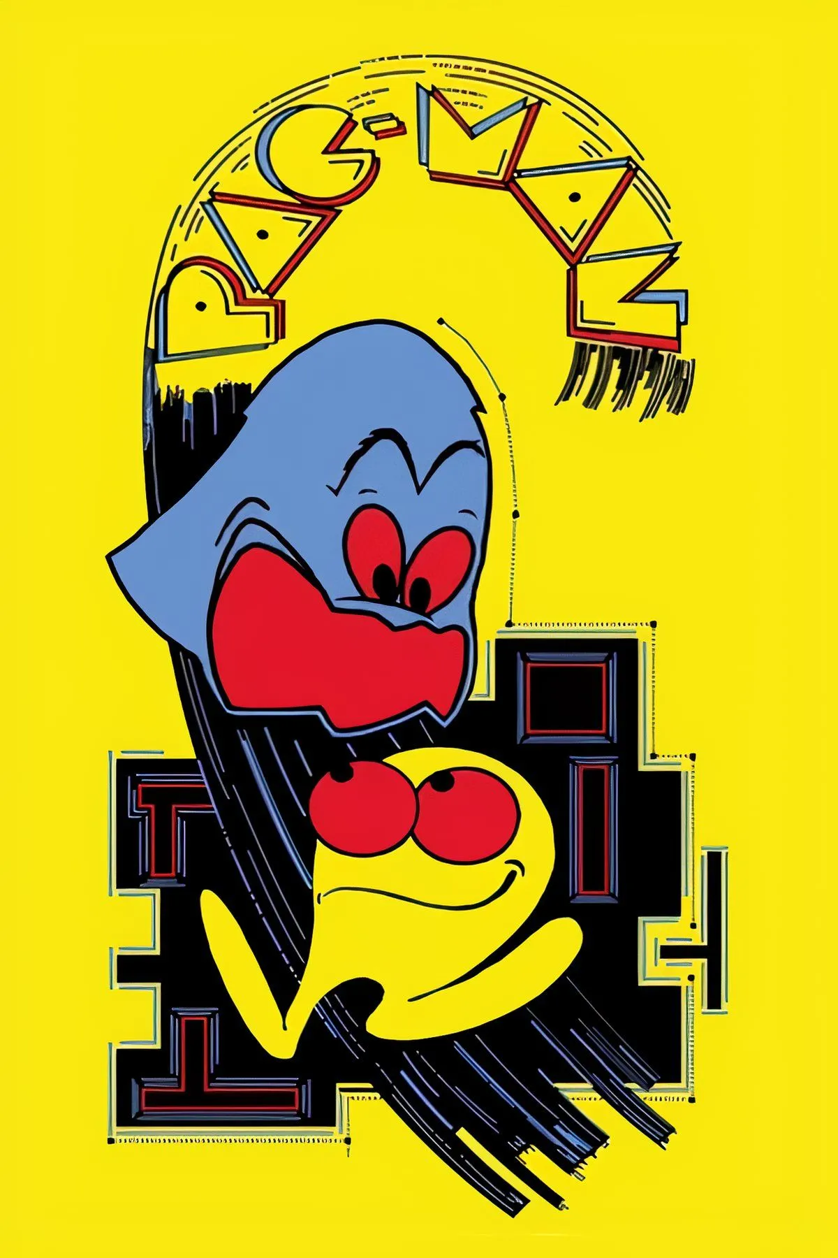 Ảnh chụp màn hình game Pac-Man với phông nền logo Google trong bản Google Doodle