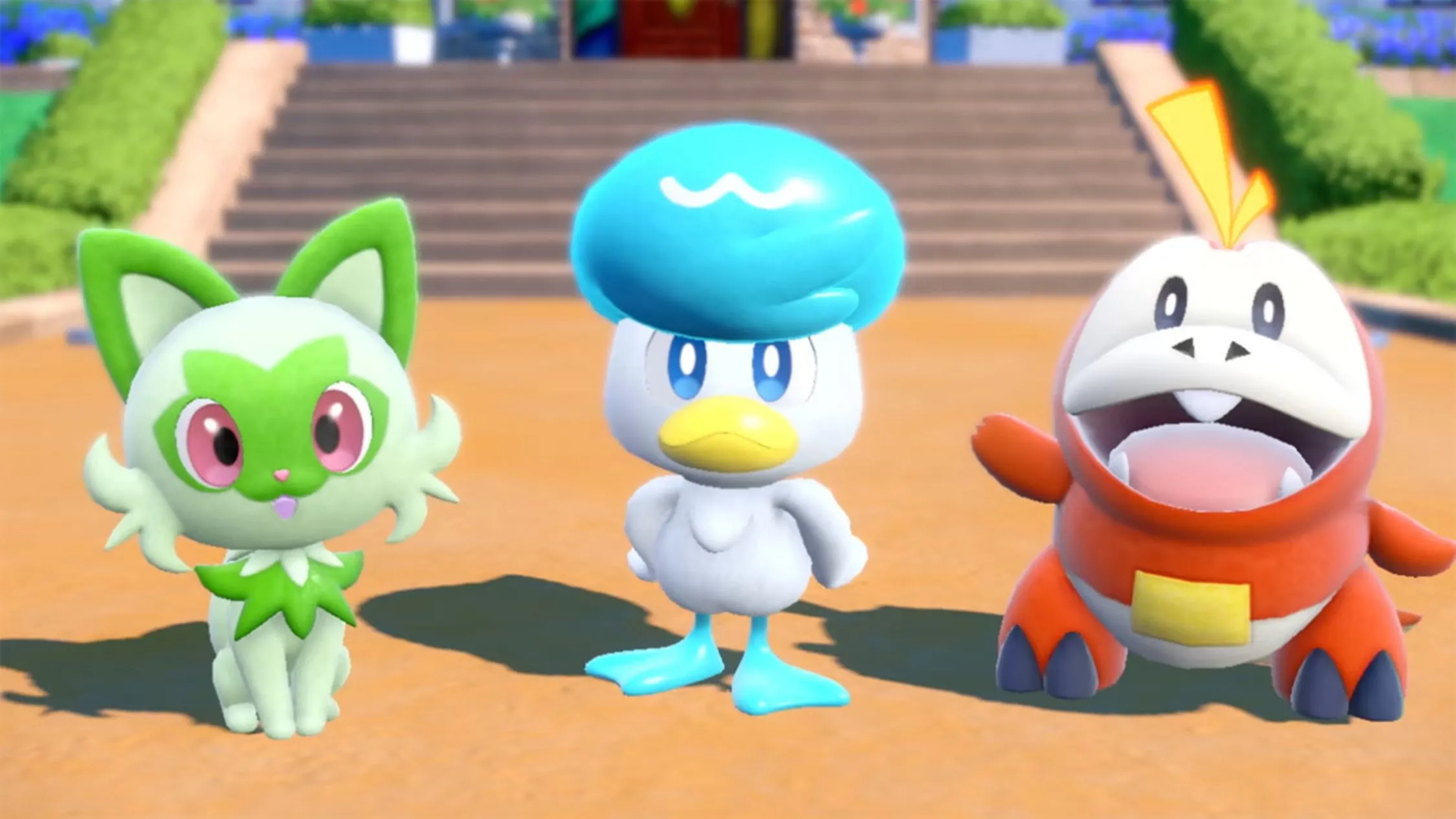 Ba Pokémon khởi đầu trong phiên bản Scarlet và Violet, minh họa cho các tựa game Switch được nâng cấp miễn phí trên Switch 2.