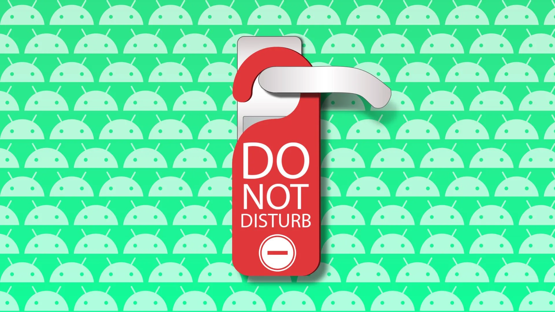 Biểu tượng &quot;Không làm phiền&quot; trên tay nắm cửa với logo Android, minh họa tính năng Do Not Disturb trên thiết bị di động.
