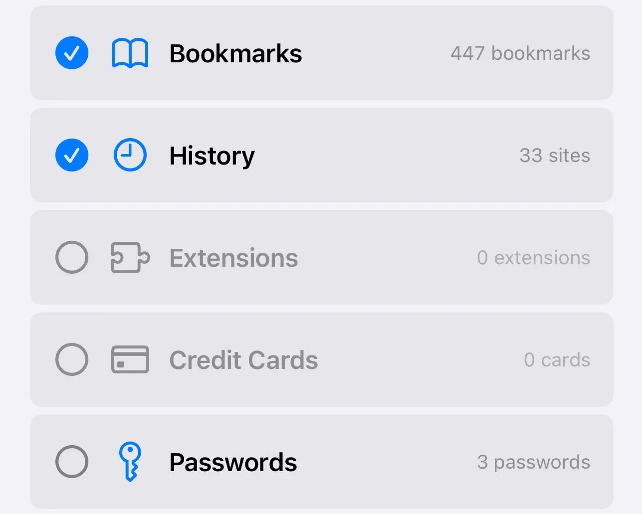 Bỏ chọn dữ liệu cần loại trừ khi xuất từ Safari trên iPhone