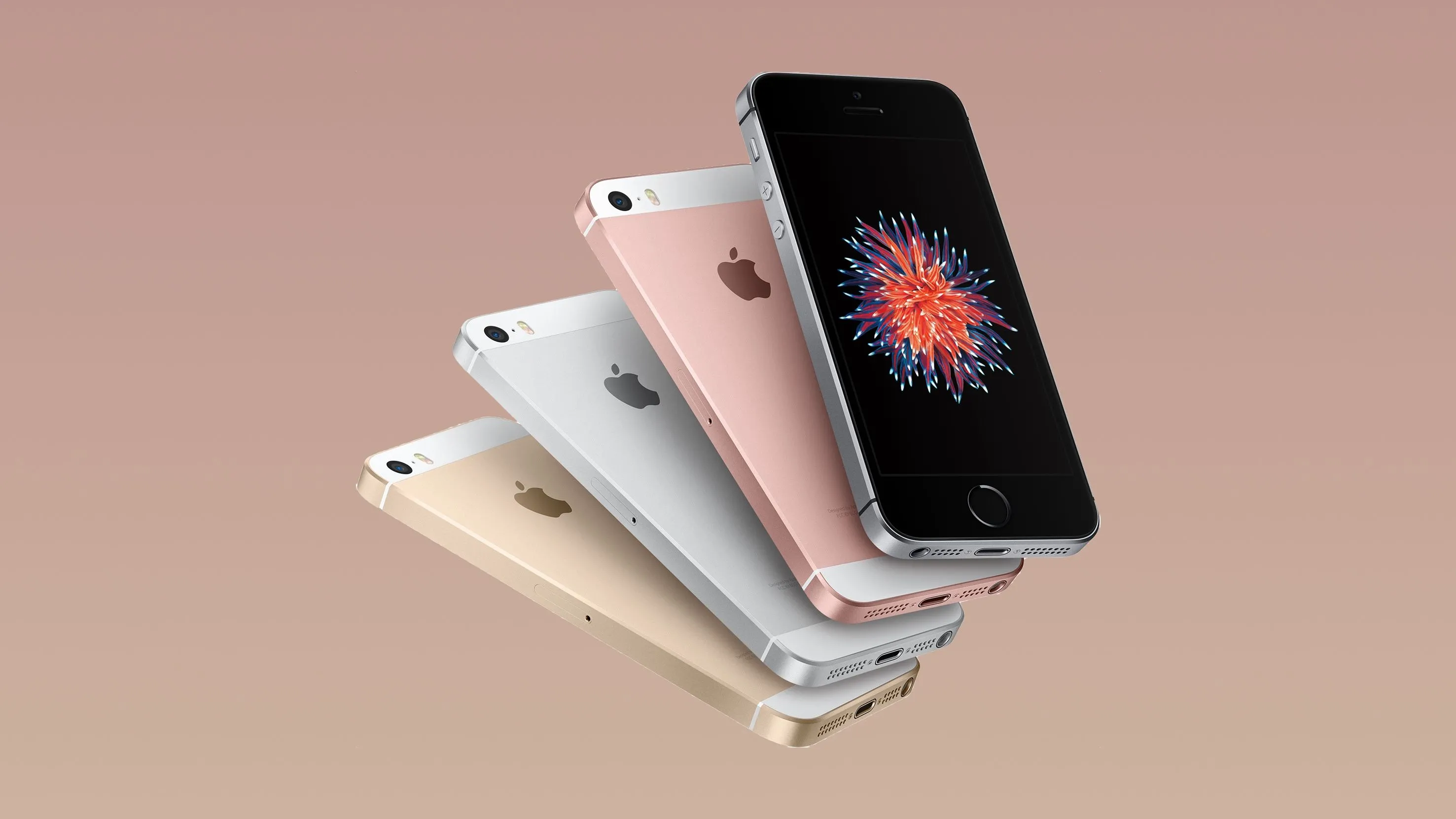 Bốn chiếc iPhone SE thế hệ đầu tiên năm 2016 với các màu sắc khác nhau, xếp thành hình quạt, biểu tượng cho giá trị tốt thời điểm đó.