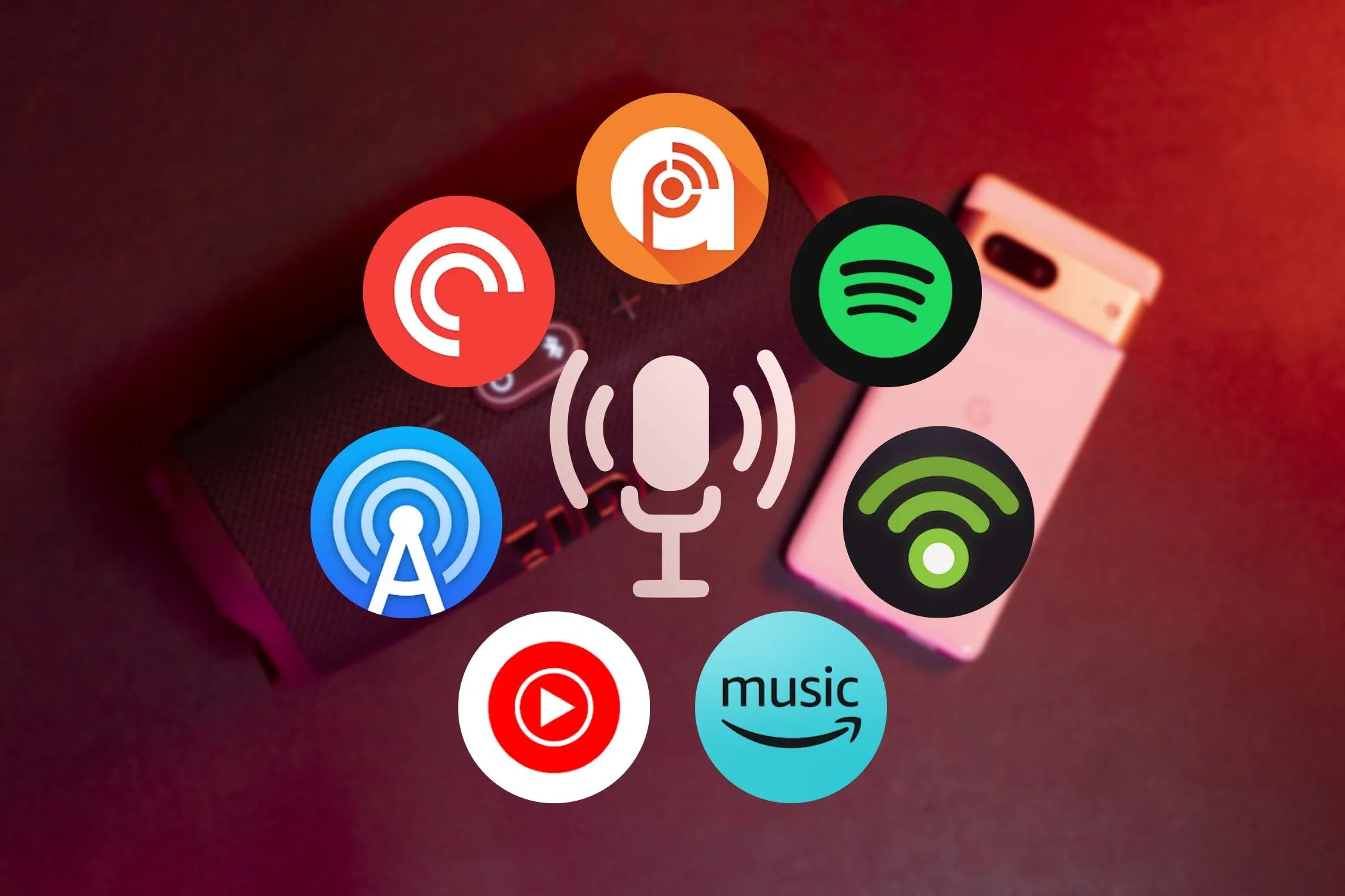 Các biểu tượng ứng dụng podcast trên Android, minh họa sự đa dạng của các nền tảng nghe podcast cho người dùng di động