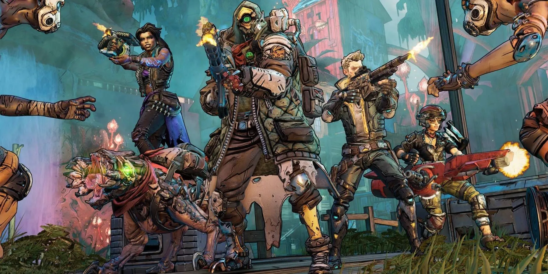 Các nhân vật Vault Hunters trong Borderlands 3 đang chiến đấu, thể hiện đồ họa và lối chơi hành động của tựa game bắn súng nhập vai này
