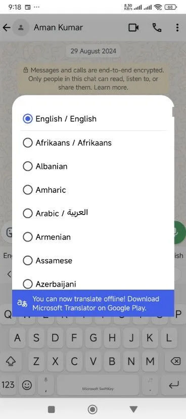 Các tùy chọn ngôn ngữ dịch thuật đa dạng trong ứng dụng Microsoft SwiftKey
